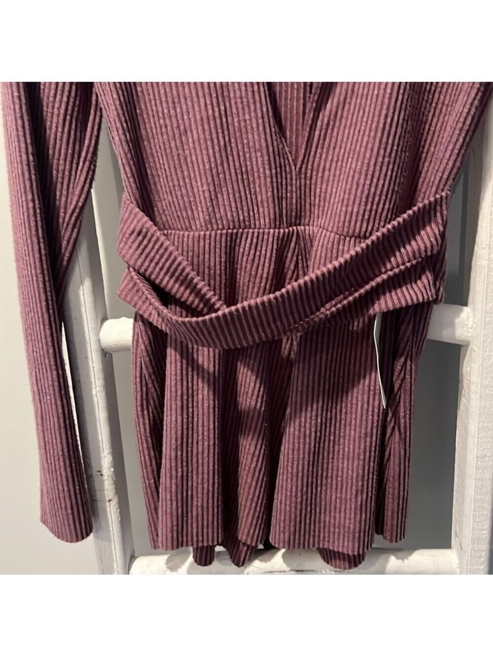 Urban Outfitters cotton Purple Ribbed Long Sleeve belted Romper nwt small - Picture 4 of 11